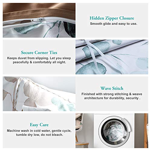  Duvet Cover King Size 100% Egyptian Cotton Gradient Teal Blue Leaves Plant Pattern Printed Comforter Cover Set Ultra Soft & Breathable Unique Design Farmhouse Bedding Set 3pcs (No Comforter)