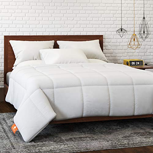  White Comforter Queen Hypoallergenic Duvet Insert Microfiber All Season Goose Down Alternative Quilted - Corner Loops - Box Stitched - Washable - 90" W X 94" L