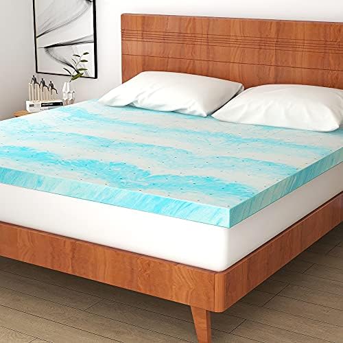  IULULU Mattress Topper, 2 Inch Gel Memory Foam Mattress Topper For Full Size Bed, Blue