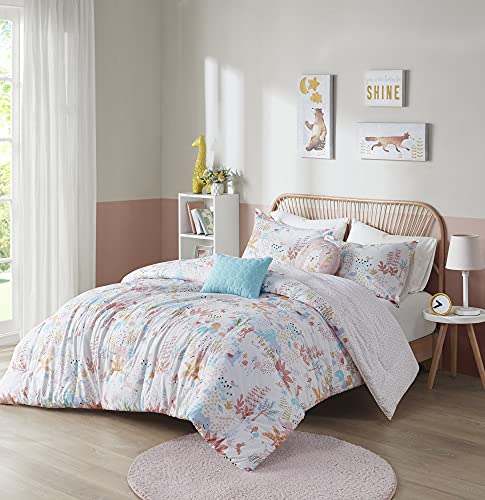  100% Cotton Comforter Set-Fun Print And Vibrant Color Modern Design All Season Cozy Bedding,Matching Shams,Decorative Pillow,Full/QueenWoodlandCreature Reversible With 2dec Pillows
