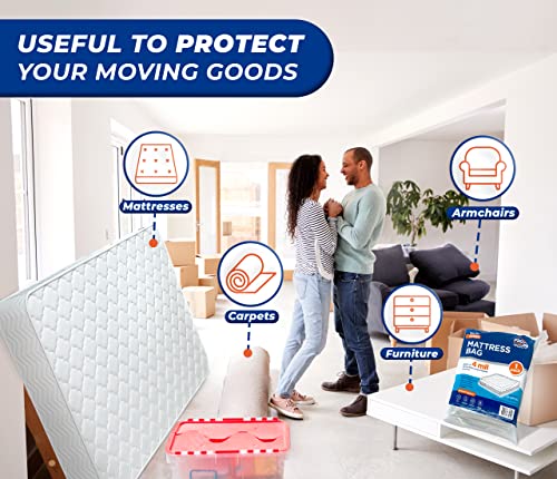  Ro Movers Supplies 1 Pack Queen Size Mattress Bag For Moving And Storage – 4 Mil Reusable Plastic Cover - Tear And Puncture Resistant - Non-Slip Grip - Queen Bed Mattress Cover