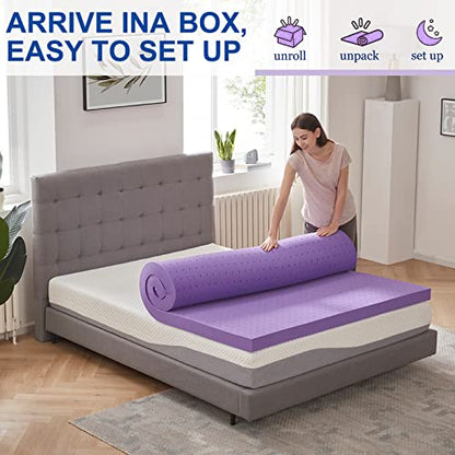  SINWEEK 2 Inch Gel Memory Foam Mattress Topper Ventilated Soft Mattress Pad, Bed Topper, CertiPUR-US Certified, Twin Size, Purple