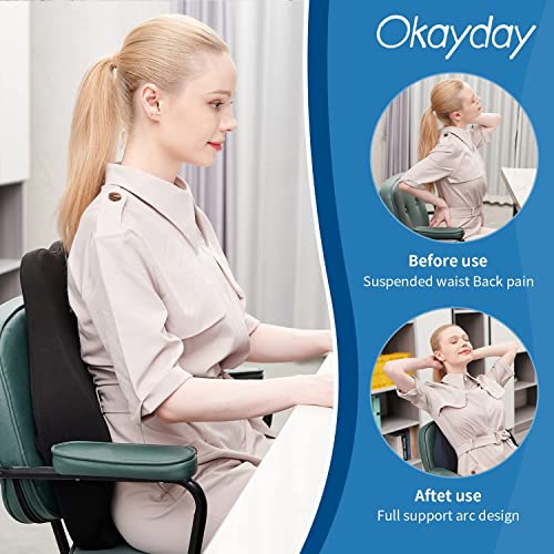  Okayday Ergonomic Lumbar Support Pillow For Office Chair Car Seat Orthopedic Memory Foam Back Cushion With Breathable Mesh Cover, Relieve Back Pain & Improve Posture, Spinal Alignment (Black)