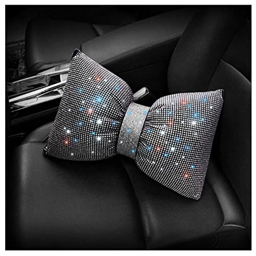  Happyera 1 Pack Bling Bling Rhinestones Bowknot Car Headrest Pillow, Crystal Lumbar Support Pillow, Neck Rest Pillow For Car, Head Neck Support For Pain Relief - White Waist Pillow