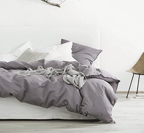  Washed Cotton Chambray Duvet Cover Solid Color Casual Modern Style Bedding Set Relaxed Soft Feel Natural Wrinkled Look (Queen, Charcoal)