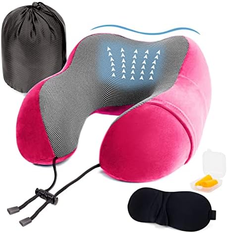  Golden Scute Travel Neck Pillow, Soft Travel Pillow For Airplanes 100% Memory Foam Airplane Pillow Travel Neck Pillow Sets For Airplane, Sleeping, Office, Neck Pain (Black)
