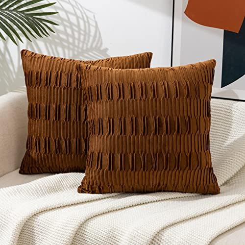  ETASOP 2Pack White Velvet Pillow Covers With Wave Striped Decorative, Luxury Soft Cushion Cases For Farmhouse Couch Sofa Living Room,18x18 Inches