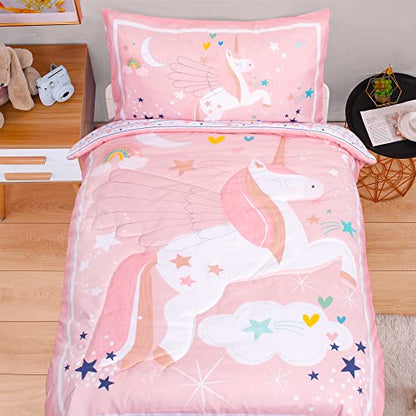  UOMNY Crib Bedding Set For Girls - Pink Baby Nursery Bedding Sets 3 Pieces Crib Quilt Comforter Fitted Crib Sheet Toddler Pillowcase Soft Star Baby Bedding Set