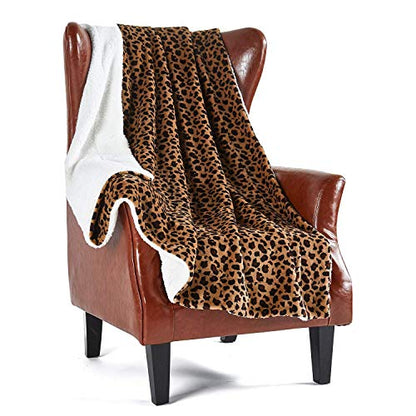 Cheetah Sherpa Throw Blanket Leopard Print Plaid Couch | Ultra-Plush Decorative Soft Colorful | Plush Travel Chair Blanket Throws(60" 70",Leopard)