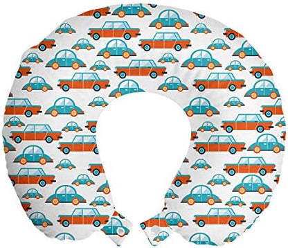  Paw Print Travel Pillow Neck Rest, Puppy Kitten Dog And Cat Themed Repetitive Pet Foot's Stains Concept, Memory Foam Traveling Accessory For Airplane And Car, 12", Grey White