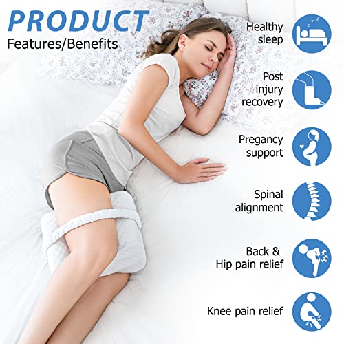  AngQi Knee Pillow For Side Sleepers, Leg Pillow For Lower Back Pain, Memory Foam Knee Support Pillow, Orthopedic Knee Pillow For Sleeping Hip Pain, Sciatica - With Leg Strap And Washable Cover