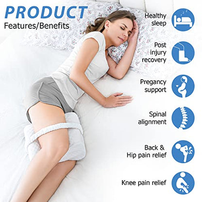  AngQi Knee Pillow For Side Sleepers, Leg Pillow For Lower Back Pain, Memory Foam Knee Support Pillow, Orthopedic Knee Pillow For Sleeping Hip Pain, Sciatica - With Leg Strap And Washable Cover