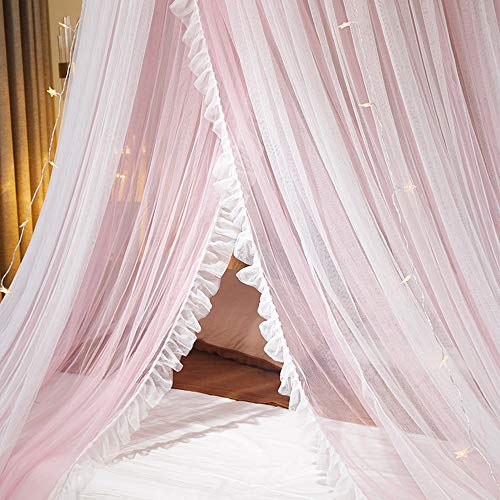  Mengersi Bed Canopy For Girls With Lights,Canopy Bed Curtains Bed Drapes-Double Layer Mesh Sheer Bed Netting Use To Cover, Round Lace Princess Mosquito Net Tent,Princess Bedroom Decor