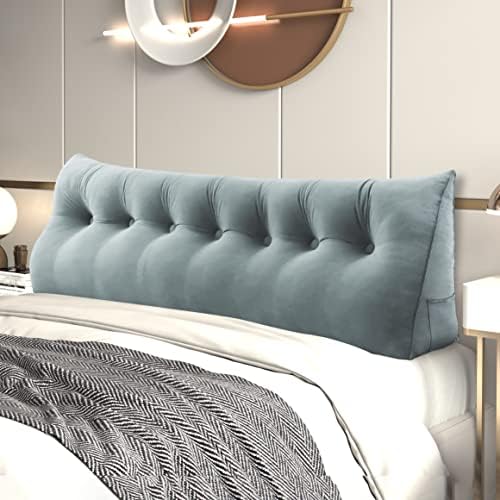  YXCSELL Wedge Headboard Large Bolster Pillow Reading Pillows For Sitting In Bed Adult， Velvet Triangular Cushion Backrest Lumbar Back Support Upholstered Daybed Sit Up Book Pillows（LightGray, Twin）