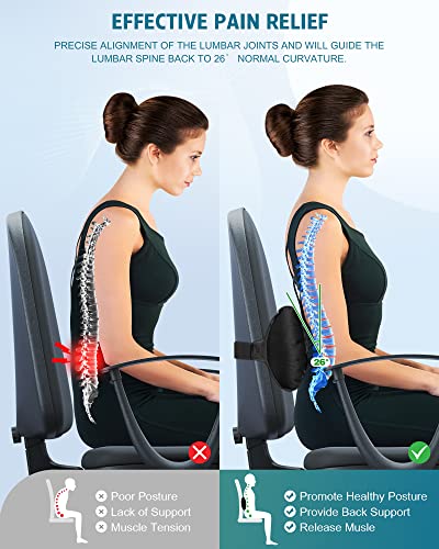  Inflatable Lumbar Pillow For Airplane Travel Lumbar Support Pillow For Car, Office Chair Back Support Office Chair Back Support For Reducing Lower Back Pain (Black)