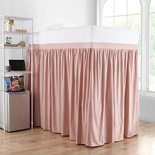  Extended Dorm Sized Cotton Bed Skirt Panel With Ties (3 Panel Set) - Darkened Blush (for Raised Or Lofted Beds)