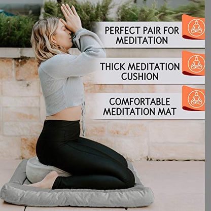  Florensi Meditation Cushion & Zabuton Meditation Mat Bundle- Premium Velvet Meditation Pillow For Women And Men,Washable Cover, Buckwheat Round Floor Pillow & 100% Cotton Square Floor Cushion