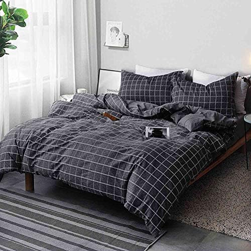 Queen Duvet Cover Set Grid, 90x90 Soft Bedding Cover, Luxury Cool Lightweight Microfiber 3pc Set (1 Cover 2 Pillowcase) With Zip, Tie - Modern Style Bed Quilt Cover For Decor, Plaid White