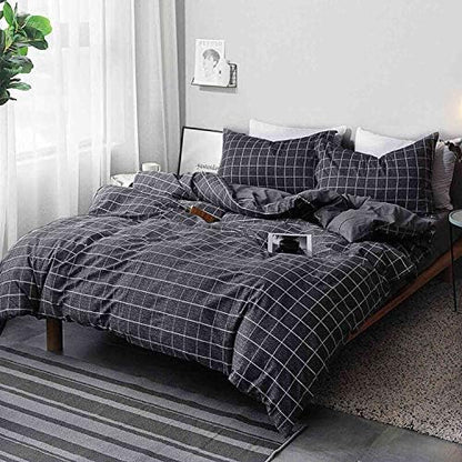  Queen Duvet Cover Set Grid, 90x90 Soft Bedding Cover, Luxury Cool Lightweight Microfiber 3pc Set (1 Cover 2 Pillowcase) With Zip, Tie - Modern Style Bed Quilt Cover For Decor, Plaid White