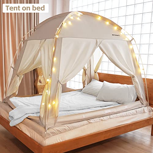 MYCRAFT Indoor Bed Tent,Privacy Play Tent On Bed,Warm Sleep Bed Tent For Indoor Use,Floorless Type Tent,Cotton Feeling Tent,S-PE Pole, Washable Tents