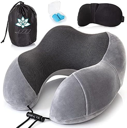 GENERIC MilZZZ Travel Neck Pillow-Comfortable And Lightweight 100% Memory Foam Travel Pillow-Airplane, Car And Home/Office Pillow-Machine Washable Cover-Includes Earplugs, Eye Mask And Travel Bag