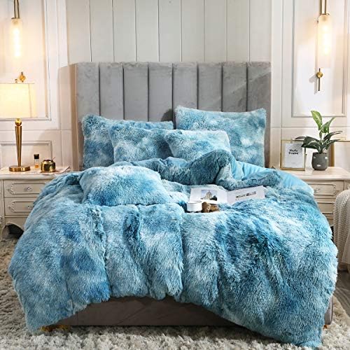  Faux Fur Velvet Fluffy Bedding Duvet Cover Set Down Comforter Quilt Cover With Pillow Shams, Ultra Soft Warm And Durable (Twin, Pink)