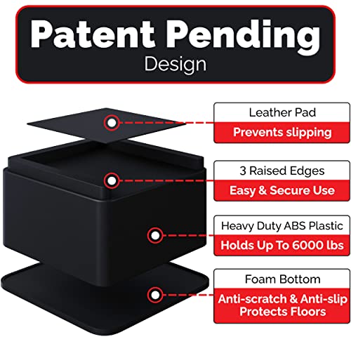  Oversized Bed Risers - Square, 3 Inch Lift, Heavy Duty, 4 Pack, Up To 6000lbs - Bed Raising Blocks, Furniture Risers - Safe, Sturdy Bed Lifts For College Dorm Rooms, Couches, Tables, Desks
