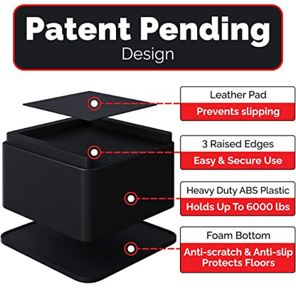  Oversized Bed Risers - Square, 3 Inch Lift, Heavy Duty, 4 Pack, Up To 6000lbs - Bed Raising Blocks, Furniture Risers - Safe, Sturdy Bed Lifts For College Dorm Rooms, Couches, Tables, Desks
