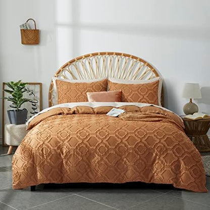  BEDAZZLED Duvet Cover King Size, 3 Pieces Tufted Comforter Cover Set, Soft And Embroidery Shabby Chic Boho Bedding Sets For All Seasons, Light Grey