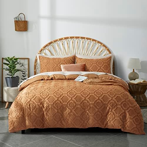  Duvet Cover Queen Size, 3 Pieces Tufted Comforter Cover Set, Soft And Embroidery Shabby Chic Boho Bedding Sets For All Seasons, White
