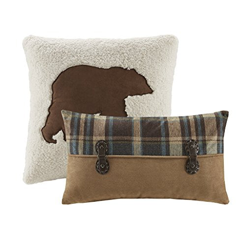  Woolrich Casual Cabin Lodge Lifestyle Decorative Pillow Hypoallergenic Sofa Cushion Lumbar, Back Support, 18" X 18", Hadley Bear Berber White