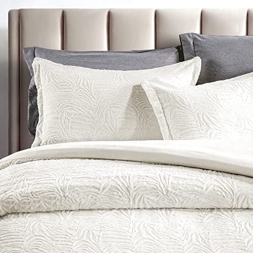  TILLYOU White Fluffy Duvet Cover Queen Set, Ultra Soft Shaggy Comforter Set Milk Crystal Velvet Bedding Faux Fur Plush Fuzzy Comforter Cover, 3 Pieces (1 Duvet Cover + 2 Pillow Shams)