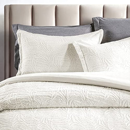  TILLYOU White Fluffy Duvet Cover Queen Set, Ultra Soft Shaggy Comforter Set Milk Crystal Velvet Bedding Faux Fur Plush Fuzzy Comforter Cover, 3 Pieces (1 Duvet Cover + 2 Pillow Shams)