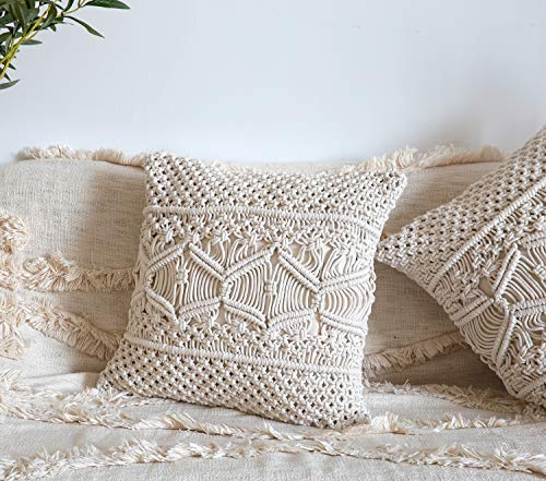  Mkono Throw Pillow Cover Macrame Cushion Case (Pillow Inserts Not Included) Set Of 2 Boho Pillows Decorative Pillow Cover For Bed Sofa Couch Bench Boho Home Decor,17 Inches