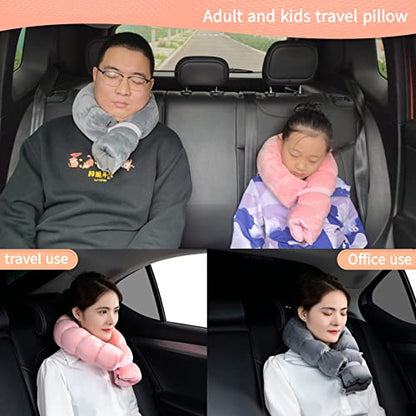  FHSGGP Travel Pillow Airplane Travel Neck Pillow Adjustable Length Kids Travel Pillow Suitable For Adults And Children Travel, Office, Home Use Pink Neck Pillow Provide Neck, Waist, Leg Support