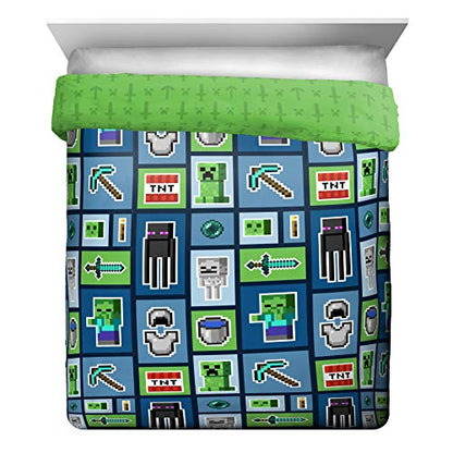 Jay Franco Minecraft Monster Hunters 5 Piece Queen Bed Set - Includes Reversible Comforter & Sheet Set - Bedding Features Creeper - Super Soft Fade Resistant Microfiber (Official Minecraft Product)