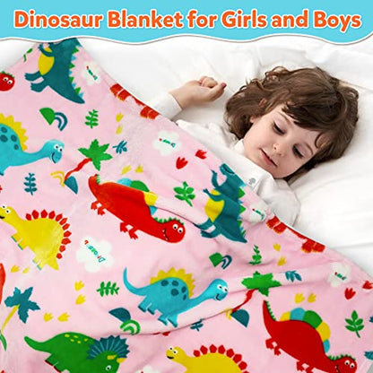  Mermaker Dinosaur Blanket For Girls, Pink Dinosaur Blankets For Girls And Boys, Cartoon Cute Dinosaur Throw Blankets For Kids And Teens, Soft Fleece Blanket For Couch And Bed (60x50 Inches)