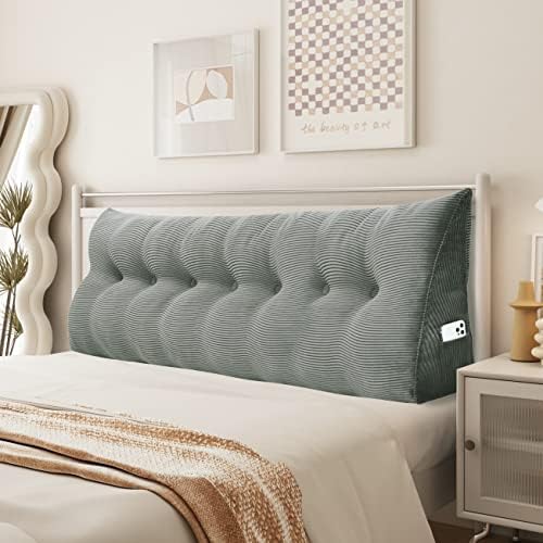  YXCSELL Headboard Wedge Pillow Triangular Bolster Pillows For Daybed Sofa Cushion Corduroy Large Support Backrest Bedrest Reading Pillow Lumbar Positioning Upholstered (Grey,Twin)