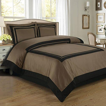  Uxury & Stylish Hotel Duvet Cover Set,100% Egyptian Cotton Elegant & Ultra Soft Duvet Set, 2 Piece Twin/Twin Extra Long Size Duvet Cover Set, White And Chocolate