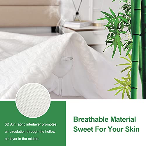  King Size 100% Waterproof Bamboo Mattress Protector 3D Air Fabric Breathable Cooling Mattress Cover With Deep Pocket Ultra Soft Noiseless Bed Mattress Protection With Double-Twill Pattern