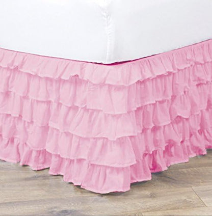  Home Pleated Ruffled Bed Skirt Solid Dust Ruffle 9 Colors (Twin Size, Rose)