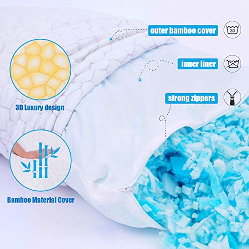  SUPA MODERN Cooling Bed Pillows For Sleeping 1 Pack Shredded Memory Foam Pillow For Neck Pain Relief, Adjustable Sleeping Pillow For Back/Side Sleepers, Hypoallergenic Bamboo Pillow