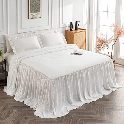  Home Bedding Bedspread Set Quilt - Farmhouse Bedspread Summer Coverlet Bed Spreads, Lightweight Bed Quilt Chic Vintage Bedding Ruffle Skirt Bedspreads Bedroom Rustic With 2 Pillow Shams (King Wheat)