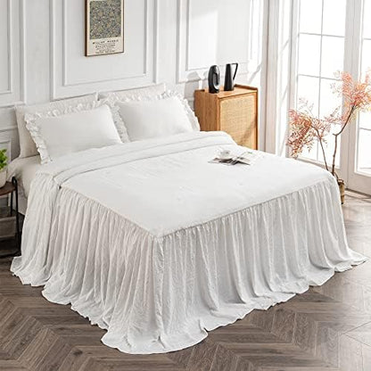  Home Bedding Bedspread Set Quilt - Farmhouse Bedspread Summer Coverlet Bed Spreads, Lightweight Bed Quilt Chic Vintage Bedding Ruffle Skirt Bedspreads Bedroom Rustic With 2 Pillow Shams (King Wheat)