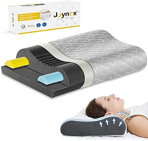  Joynox Memory Foam Pillow, Adjustable Contour Pillow For Neck Pain, Orthopedic Support Cervical Pillow For Sleeping, Ergonomic Bed Pillow For Back, Side, Stomach Sleepers, Grey Large