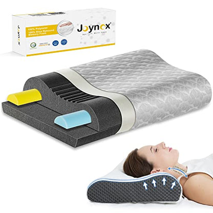  Joynox Memory Foam Pillow, Adjustable Contour Pillow For Neck Pain, Orthopedic Support Cervical Pillow For Sleeping, Ergonomic Bed Pillow For Back, Side, Stomach Sleepers, Grey Large