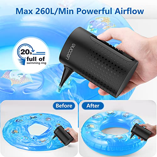  Electric Air Pump,Lecone Portable Quick Air Pump For Inflatables With 4 Nozzles, 4000mAh Battery USB Rechargeable Inflator Deflator For Air Mattress Bed, Swimming Ring, Inflatable Pool Toy And Camping