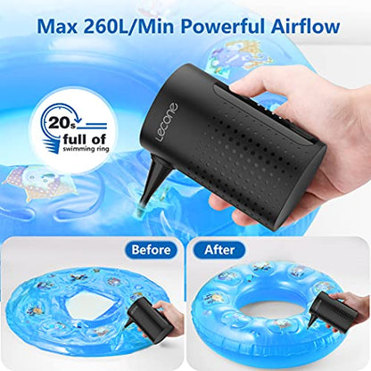  Electric Air Pump,Lecone Portable Quick Air Pump For Inflatables With 4 Nozzles, 4000mAh Battery USB Rechargeable Inflator Deflator For Air Mattress Bed, Swimming Ring, Inflatable Pool Toy And Camping