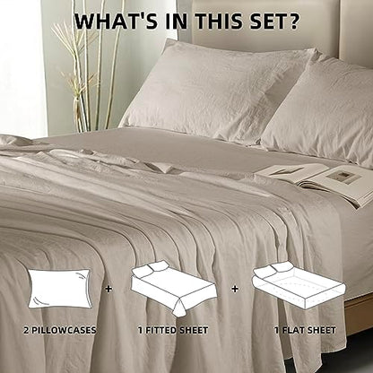  SONORO KATE 100% French Pure Linen Sheets, Breathable And Durable Line King Size Sheets, Anti-Tear Line Bed Sheets, Machine Washable, 16 Inch Deep Pocket - 4 Piece (Natural Linen, King)