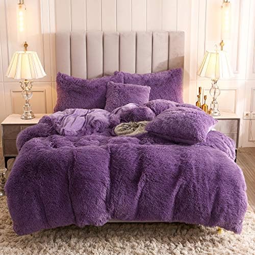  Faux Fur Velvet Fluffy Bedding Duvet Cover Set Down Comforter Quilt Cover With Pillow Shams, Ultra Soft Warm And Durable (Twin, Pink)
